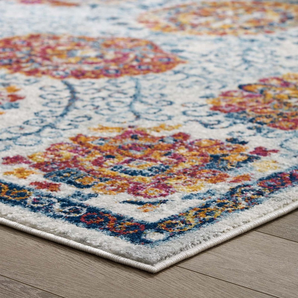 Entourage Kensie Distressed Floral Moroccan Trellis 8x10 Area Rug by Modway| White
