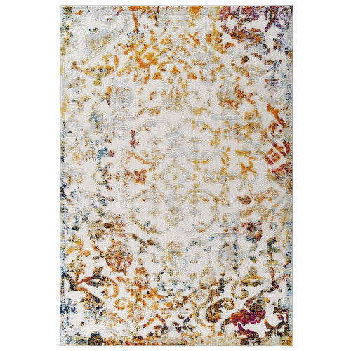 Reflect Primrose Ornate Floral Lattice 8x10 Indoor/Outdoor Area Rug by Modway| Blue