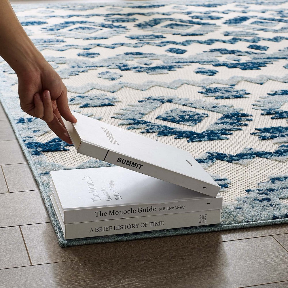 Reflect Takara Abstract Diamond Moroccan Trellis 5x8 Indoor and Outdoor Area Rug by Modway| Blue