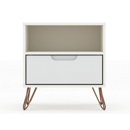 Rockefeller 1.0 Mid-Century- Modern Nightstand with 1-Drawer in White