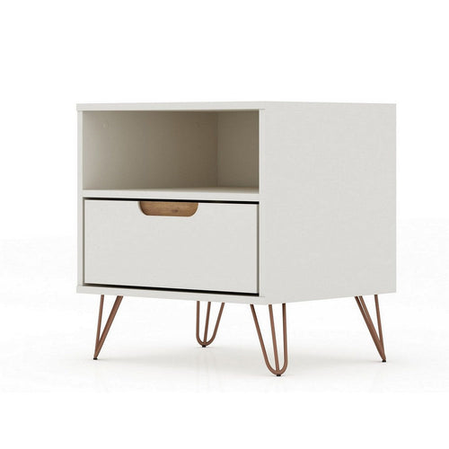 Rockefeller 1.0 Mid-Century- Modern Nightstand with 1-Drawer in Off White and Nature