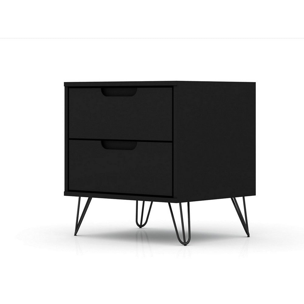 Rockefeller 2.0 Mid-Century- Modern Nightstand with 2-Drawer in Black MHC-102GMC2