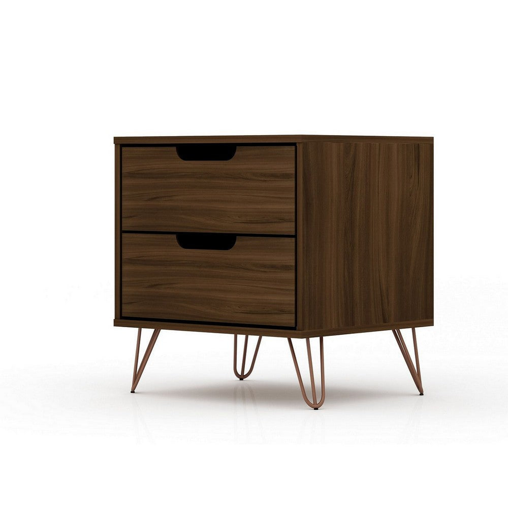 Rockefeller 2.0 Mid-Century- Modern Nightstand with 2-Drawer in Brown MHC-102GMC5