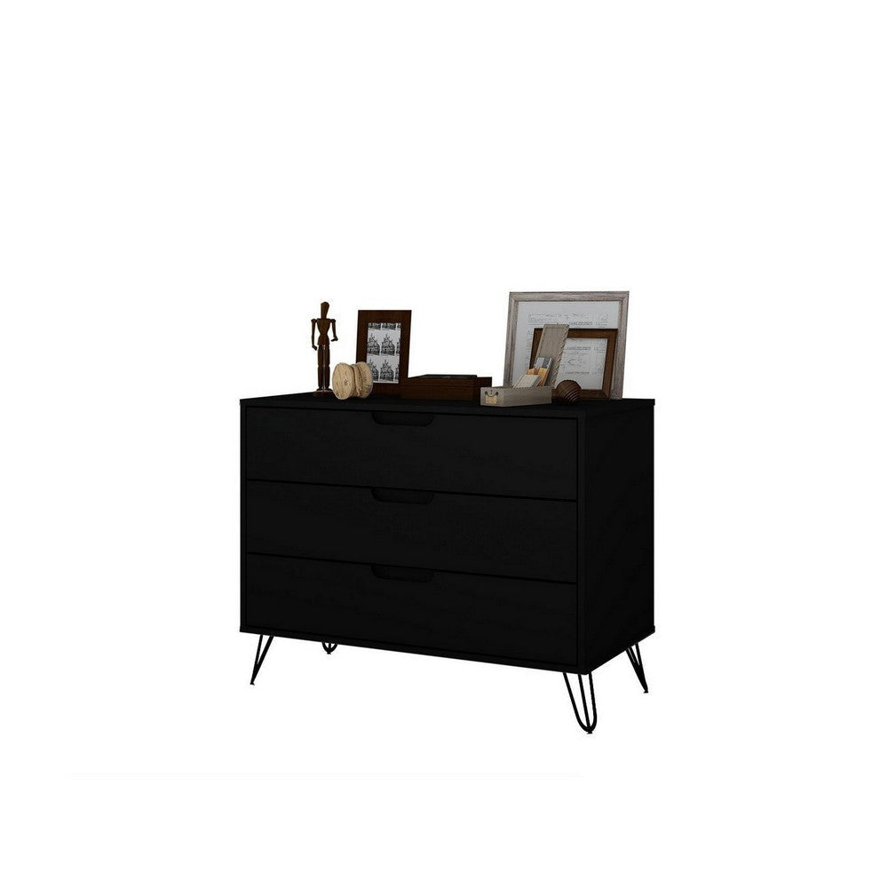 Rockefeller Mid-Century- Modern Dresser with 3- Drawers in Black MHC-103GMC2