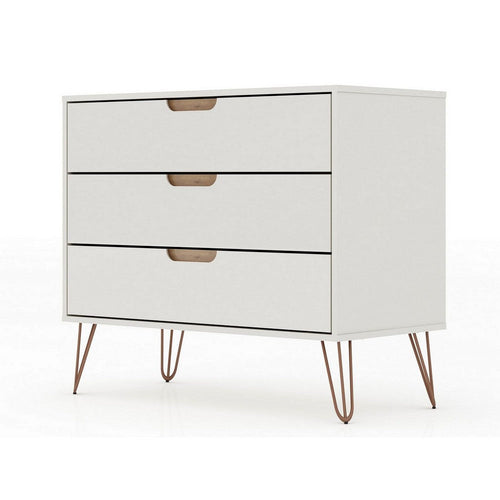Rockefeller Mid-Century- Modern Dresser with 3- Drawers in Off White and Nature