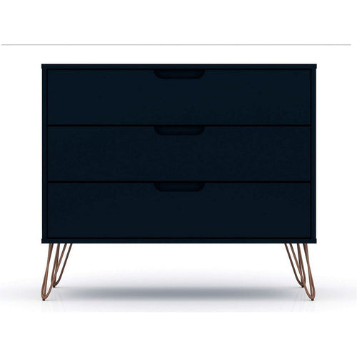 Rockefeller Mid-Century- Modern Dresser with 3- Drawers in Tatiana Midnight Blue
