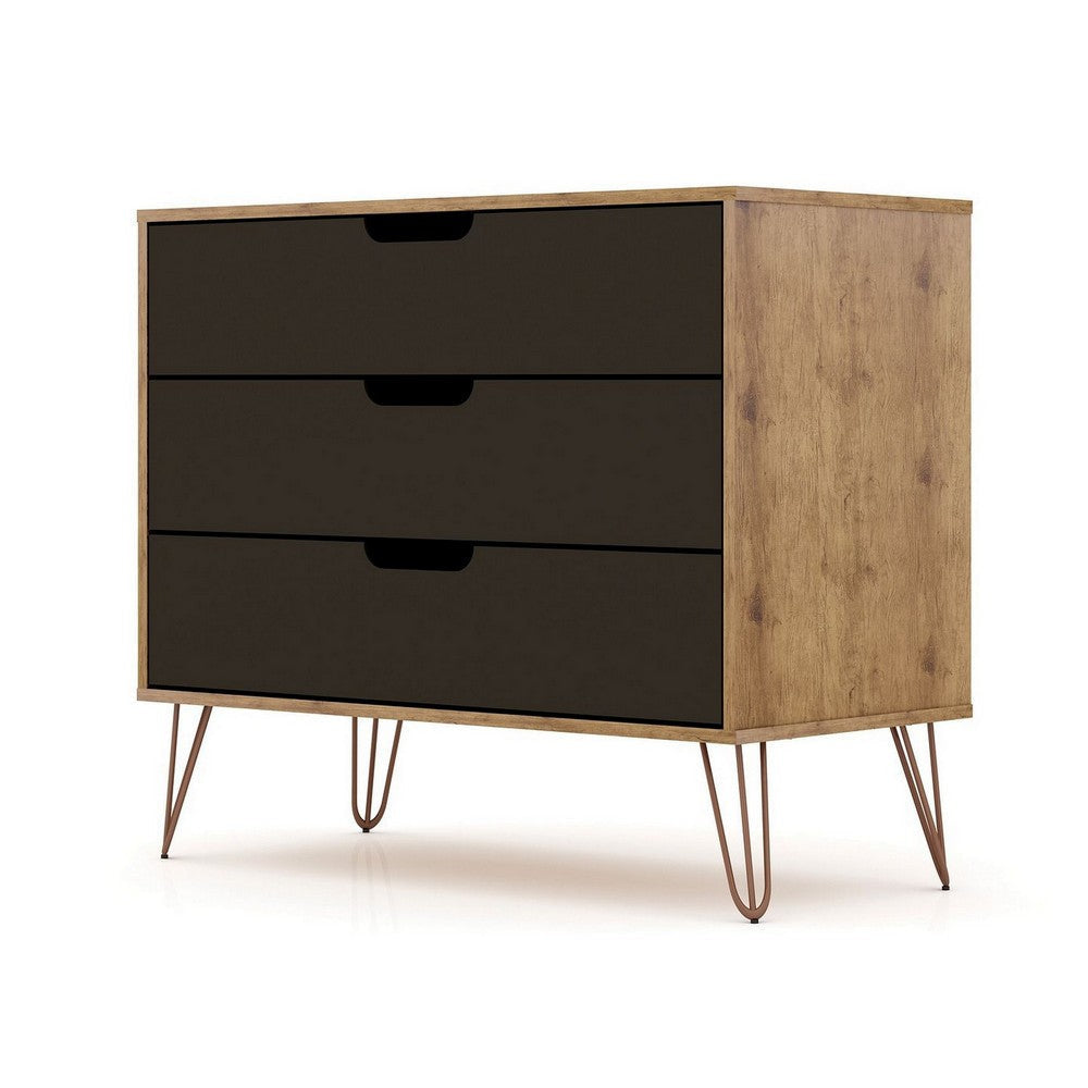 Rockefeller Mid-Century- Modern Dresser with 3- Drawers in Nature and Textured Grey MHC-103GMC7