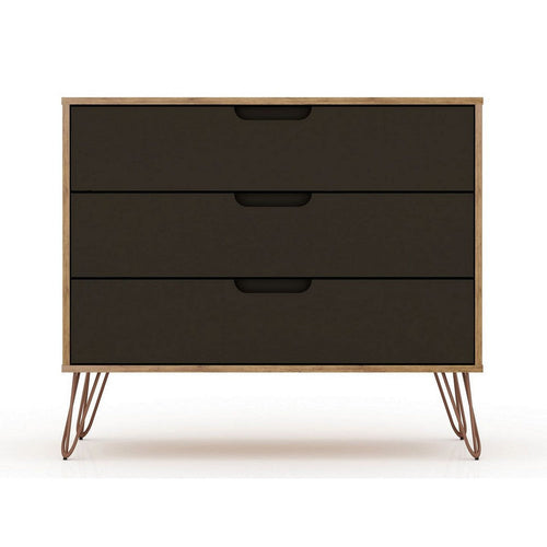 Rockefeller Mid-Century- Modern Dresser with 3- Drawers in Nature and Textured Grey