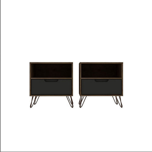 Rockefeller 1-Drawer Nature and Textured Grey Nightstand (Set of 2)