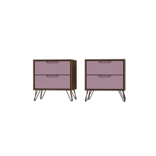 Rockefeller 2-Drawer Nature and Rose Pink Nightstand (Set of 2)