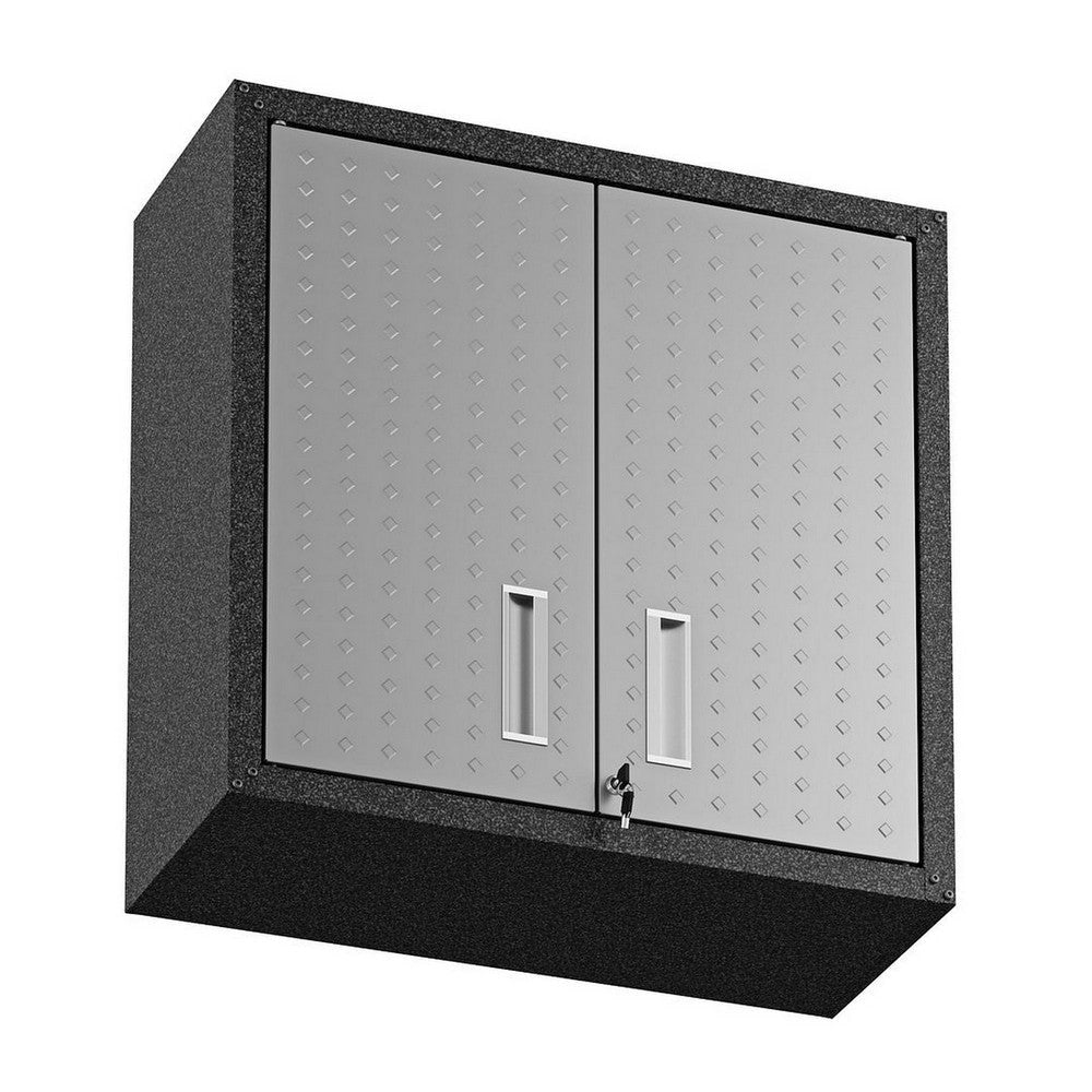 Fortress 30’’ Floating Textured Metal Garage Cabinet with Adjustable Shelves in Grey - Set of 2 MHC-2-5GMC