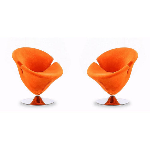 Tulip Orange and Polished Chrome Velvet Swivel Accent Chair (Set of 2)
