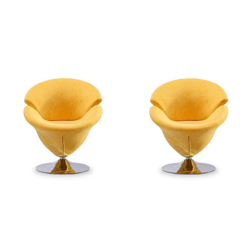 Tulip Yellow and Polished Chrome Velvet Swivel Accent Chair (Set of 2)