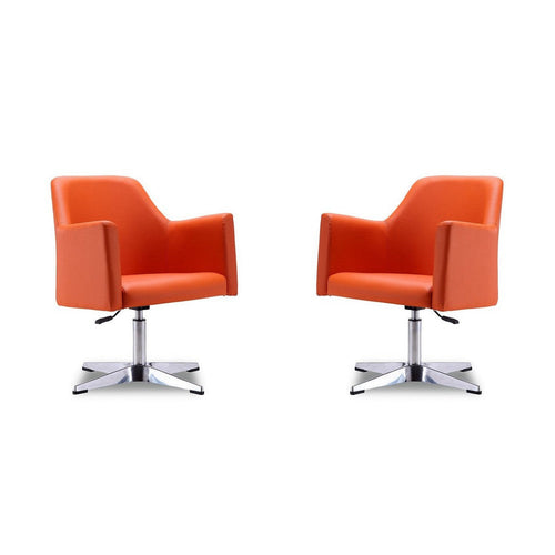 Pelo Orange and Polished Chrome Faux Leather Adjustable Height Swivel Accent Chair (Set of 2)
