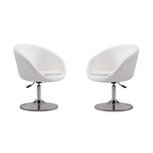 Hopper White and Polished Chrome Faux Leather Adjustable Height Chair (Set of 2)