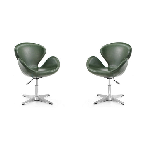 Raspberry Forest Green and Polished Chrome Faux Leather Adjustable Swivel Chair (Set of 2)