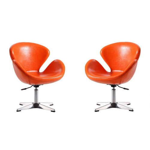 Raspberry Tangerine and Polished Chrome Faux Leather Adjustable Swivel Chair (Set of 2)