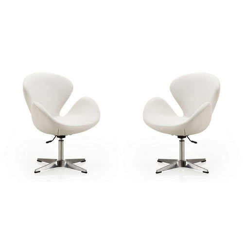 Raspberry White and Polished Chrome Faux Leather Adjustable Swivel Chair (Set of 2)