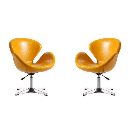 Raspberry Yellow and Polished Chrome Faux Leather Adjustable Swivel Chair (Set of 2)