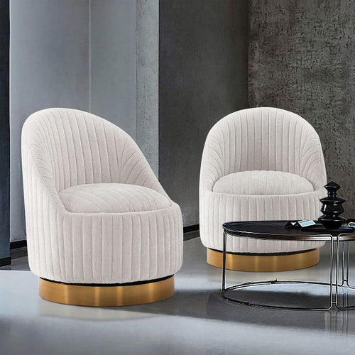 Modern Leela Swivel Boucle Accent Chair in Cream- Set of 2