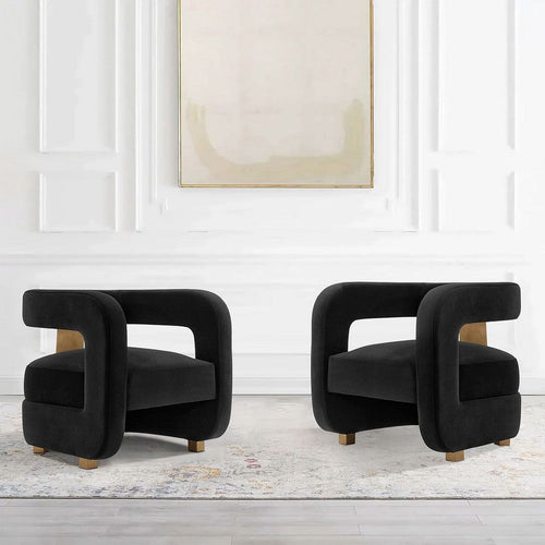 Modern Amirah Velvet Accent Chair in Black - Set of 2