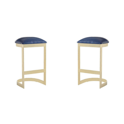Aura 28.54 in. Blue and Polished Brass Stainless Steel Bar Stool (Set of 2)