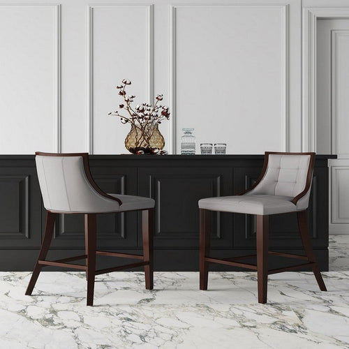 Fifth Avenue Faux Leather Barstool in Light Grey (Set of 2)