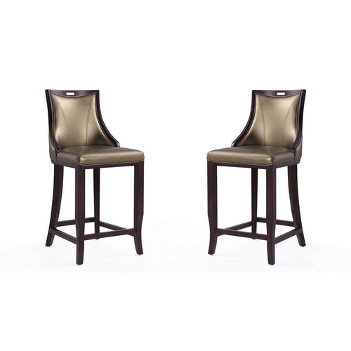 Emperor 41 in. Bronze and Walnut Beech Wood Bar Stool (Set of 2)