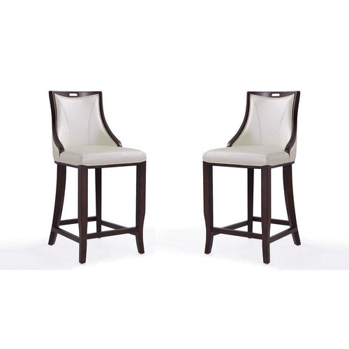 Emperor 41 in. Pearl White and Walnut Beech Wood Bar Stool (Set of 2)