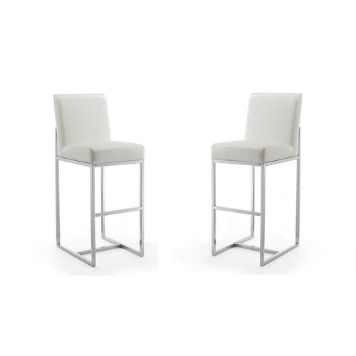 Element 42.13 in. Pearl White and Polished Chrome Stainless Steel Bar Stool (Set of 2)