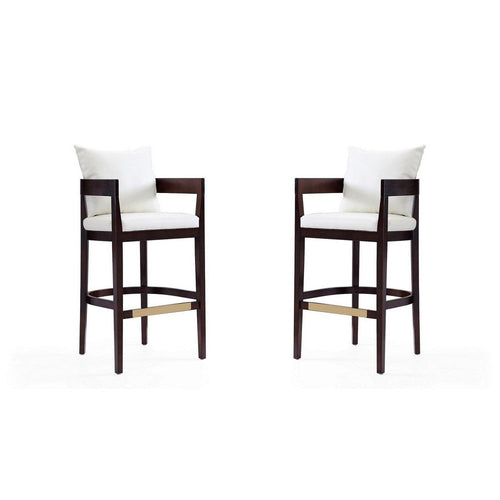 Ritz 38 in. Ivory and Dark Walnut Beech Wood Barstool (Set of 2)
