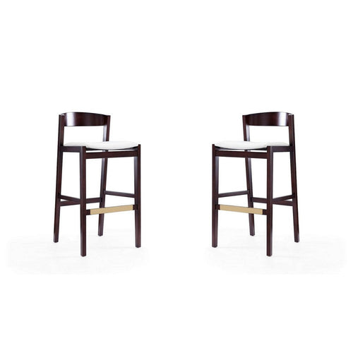 Klismos 40.75 in. Ivory and Dark Walnut Beech Wood Barstool (Set of 2)
