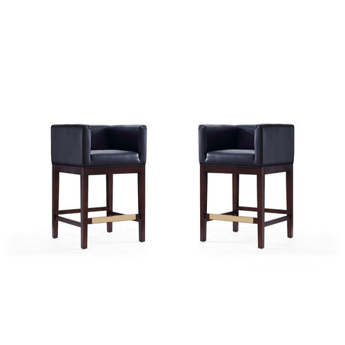 Kingsley 34 in. Black and Dark Walnut Beech Wood Counter Height Bar Stool (Set of 2)