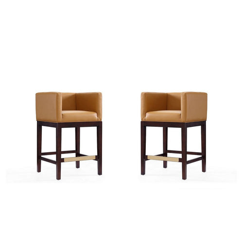 Kingsley 34 in. Camel and Dark Walnut Beech Wood Counter Height Bar Stool (Set of 2)