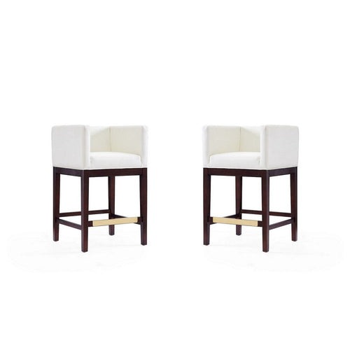 Kingsley 34 in. Ivory and Dark Walnut Beech Wood Counter Height Bar Stool (Set of 2)