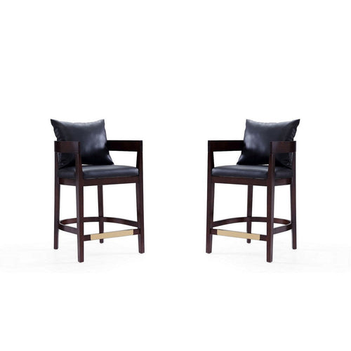 Ritz 34 in. Black and Dark Walnut Beech Wood Counter Height Bar Stool (Set of 2)