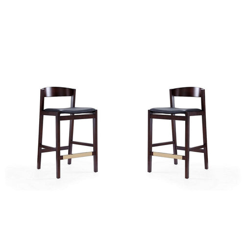 Klismos 36.75 in. Black and Dark Walnut Beech Wood Counter Height Bar Stool (Set of 2)