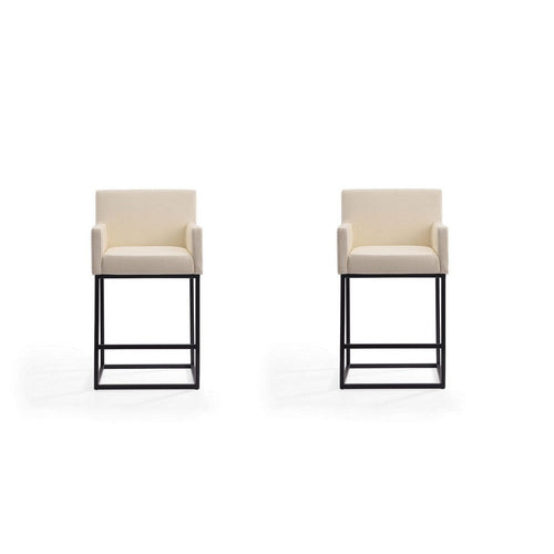 Ambassador 38 in. Cream and Black Metal Counter Height Bar Stool (Set of 2)