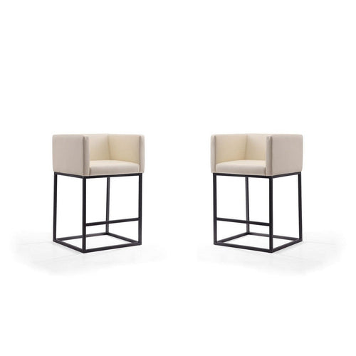 Embassy 34 in. Cream and Black Metal Counter Height Bar Stool (Set of 2)