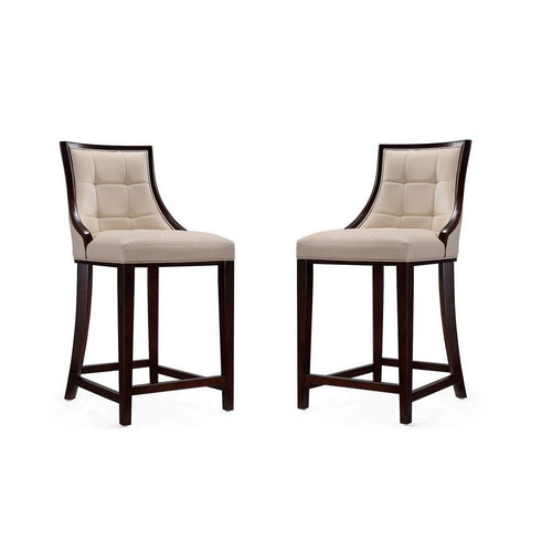Fifth Ave 39.5 in. Cream and Dark Walnut Beech Wood Counter Height Bar Stool (Set of 2)