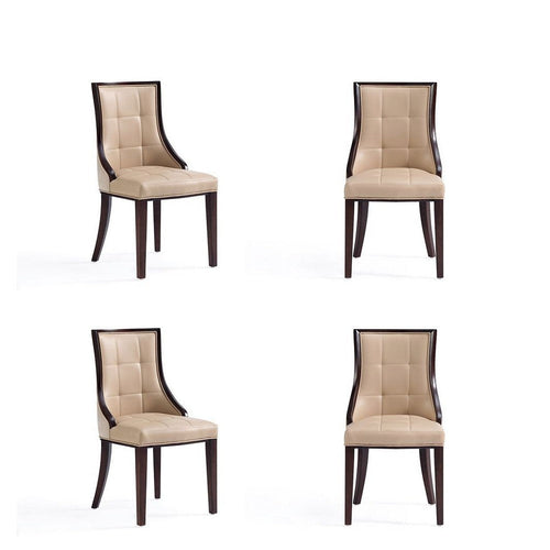 Fifth Avenue Faux Leather Dining Chair in Tan and Walnut (Set of 4)