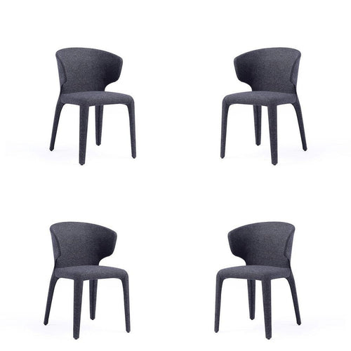 Conrad Modern Woven Tweed Dining Chair in Black (Set of 4)