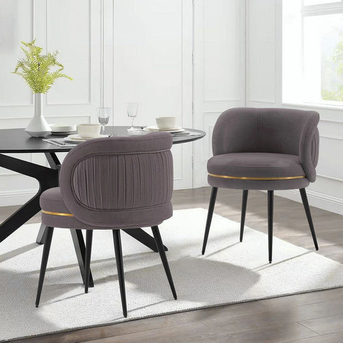 Modern Kaya Pleated Velvet Dining Chair in Grey - Set of 2