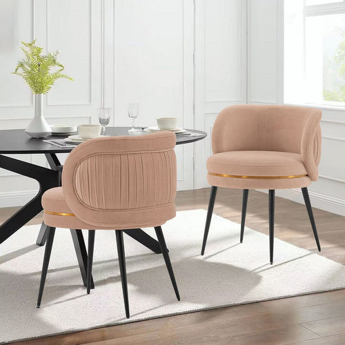 Modern Kaya Pleated Velvet Dining Chair in Nude - Set of 2
