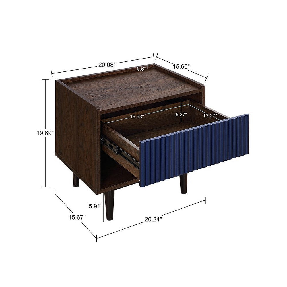 Duane Modern Ribbed End Table and Coffee Table in Dark Brown and Navy Blue MHC-2-NC-12GLF-NB