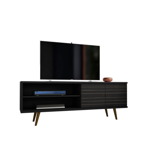 Liberty 62.99" Mid Century - Modern TV Stand with 3 Shelves and 2 Doors, Black