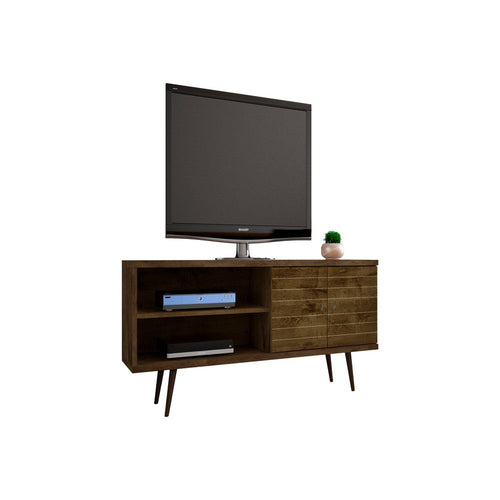 62.99" Mid Century - Modern TV Stand w/ 3 Shelves & 2 Doors w/ Solid Wood Legs