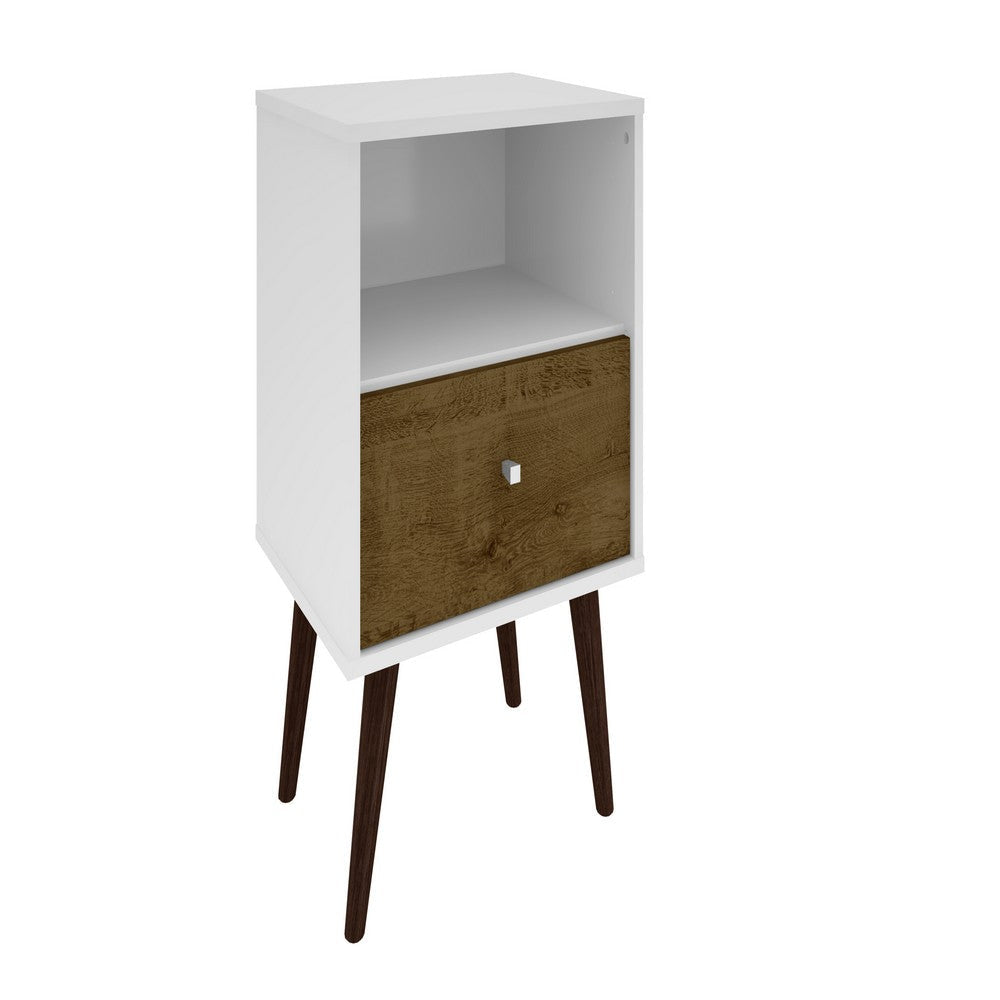Mid Century - Modern Night stand & 1.0 w/ 1 Cubby Space & 1 Drawer w/ Solid Wood Legs