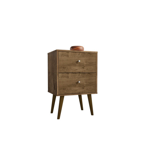 Mid Century - Modern Nightstand 2.0 with 2 Full Extension Drawers, Rustic Brown