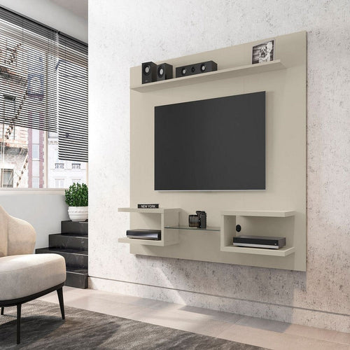 Plaza 64.25 Modern Floating Wall Entertainment Center with Display Shelves in Off White
